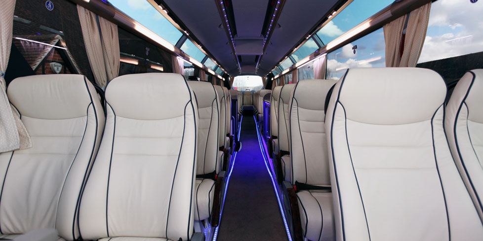 London 45-seater luxury passenger motor coach bus rear seats interior