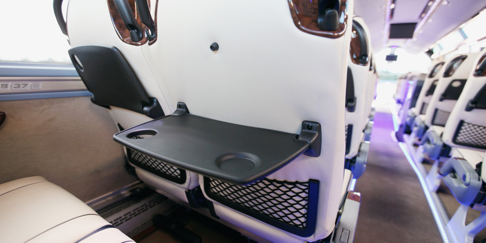 London 45-seater luxury passenger motor coach bus mobile seat table