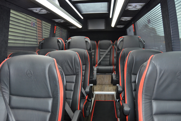London Mercedes Benz Sprinter luxury minibus rear seats interior